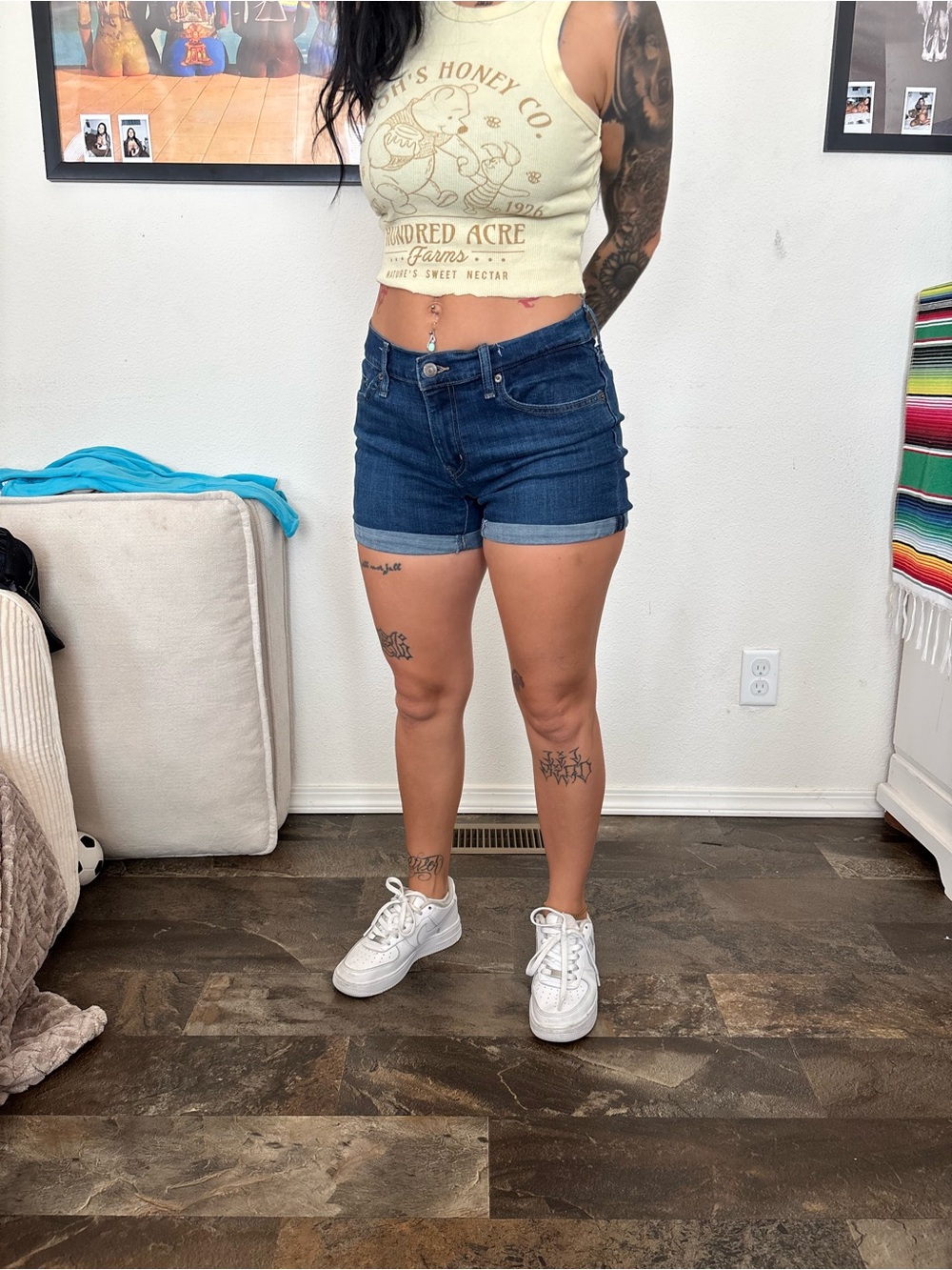 Levi's Dark Blue High-Rise Cuffed Jean Shorts